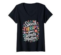 Donna SLP Language Specialist Speech Therapy Your Words Matter Maglietta con Collo a V