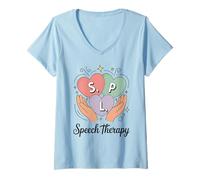 Donna SLP Logopedia Mani Cuori Linguaggio Discorso Patologo Maglietta con Collo a V