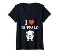 Donna Small Animals Bison Funny Simple i Love Buffalo Maglietta con Collo a V