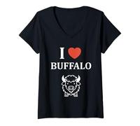 Donna Small Animals Bison Funny Simple i Love Buffalo Maglietta con Collo a V