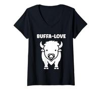 Donna Small Animals Bison Funny Simple Love Buffalo Maglietta con Collo a V