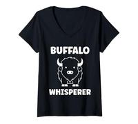 Donna Small Animals Bison Funny Simple Whisperer Buffalo Maglietta con Collo a V