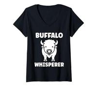 Donna Small Animals Bison Funny Simple Whisperer Buffalo Maglietta con Collo a V
