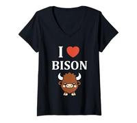 Donna Small Animals Buffalo Funny Simple i Love Bison Maglietta con Collo a V