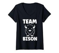 Donna Small Animals Buffalo Funny Simple Team Bison Maglietta con Collo a V