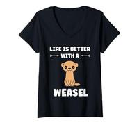 Donna Small Animals Weasels Funny Life is Better with a Weasel Maglietta con Collo a V