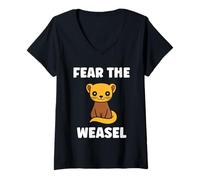 Donna Small Animals Weasels Funny Minimalist Fear The Weasel Maglietta con Collo a V
