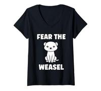 Donna Small Animals Weasels Funny Minimalist Fear The Weasel Maglietta con Collo a V