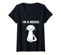 Donna Small Animals Weasels Funny Minimalist Simple I'm a Weasel Maglietta con Collo a V