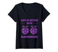 Donna Small Blackberry Fruit Life is Better with Blackberries Maglietta con Collo a V