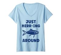 Donna Small Cute Herrings Simple Minimalist Fish Just Herring Maglietta con Collo a V