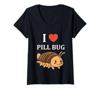 Donna Small Cute Insect Woodlice Minimalist Simple i Love Pill Bug Maglietta con Collo a V