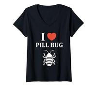 Donna Small Cute Insect Woodlice Minimalist Simple i Love Pill Bug Maglietta con Collo a V