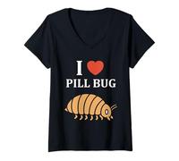 Donna Small Cute Insect Woodlice Minimalist Simple i Love Pill Bug Maglietta con Collo a V