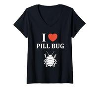 Donna Small Cute Insect Woodlice Minimalist Simple i Love Pill Bug Maglietta con Collo a V