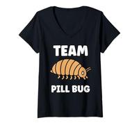 Donna Small Cute Insect Woodlice Minimalist Simple Team Pill Bug Maglietta con Collo a V