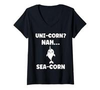 Donna Small Cute Simple Minimalist Sea Unicorn Narwhal Maglietta con Collo a V