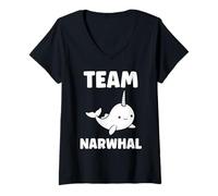 Donna Small Cute Simple Minimalist Sea Unicorn Team Narwhal Maglietta con Collo a V