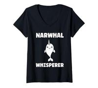 Donna Small Cute Simple Minimalist Sea Unicorn Whisperer Narwhal Maglietta con Collo a V