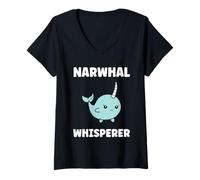 Donna Small Cute Simple Minimalist Sea Unicorn Whisperer Narwhal Maglietta con Collo a V