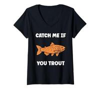 Donna Small Cute Trouts Simple Fish Catch Me If youTrout Maglietta con Collo a V