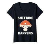 Donna Small Funny Minimalist Mushroom Simple Happens Shiitake Maglietta con Collo a V