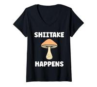 Donna Small Funny Minimalist Mushroom Simple Happens Shiitake Maglietta con Collo a V