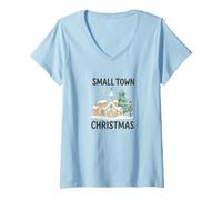 Donna Small Town Christmas - Cozy Watercolor Church & Village Snow Maglietta con Collo a V