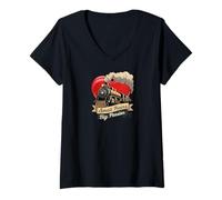 Donna Small Trains Big Passion Steam Train Model Railroad Hobby Maglietta con Collo a V