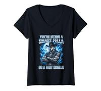 Donna Smart Fella Alpha Wolf Meme Divertente Lupo Mannaro maledetto Meme Maglietta con Collo a V