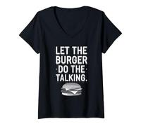 Donna Smash Burger Lover Cheeseburger alla griglia con Parte Superiore Piatta Maglietta con Collo a V