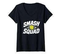 Donna Smash Squad Divertente Giocatore Pickleball Maglietta con Collo a V