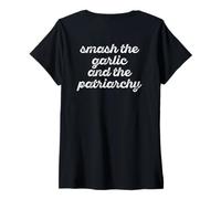 Donna Smash The Garlic & The Patriarchy Feminist Cook Meme sul Retro Maglietta con Collo a V