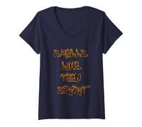 Donna Smells Like Teen Spirit T-Shirt - Iconic & Grunge-Inspired Maglietta con Collo a V