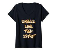 Donna Smells Like Teen Spirit T-Shirt - Iconic & Grunge-Inspired Maglietta con Collo a V