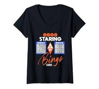 Donna Smettere di fissare il mio giocatore di bingo carte gioco d'azzardo Maglietta con Collo a V