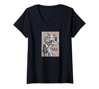 Donna SMILE! Cat and Dog Graphic Maglietta con Collo a V