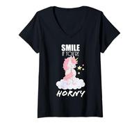 Donna Smile If Your Horny Shirt Divertente Adulto Bavaglio Swinger BDSM Crude Maglietta con Collo a V
