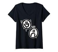 Donna Smile Now Cry Later Angel Devil Felice Facce Tristi Maglietta con Collo a V