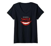 Donna Smile What Makes You Smile Front and Back Scary Movie Maglietta con Collo a V