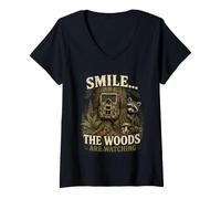 Donna Smile Woods Are Watching Surveillance Joke Camera Citazione Maglietta con Collo a V