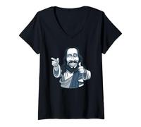 Donna Smiling Jesus Thumbs Up Funny Christian T-Shirt Maglietta con Collo a V