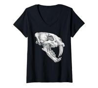 Donna Smilodon Skull Saber Dentato Cat Ice Age Fossil Maglietta con Collo a V