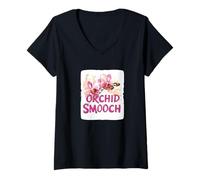 Donna Smooch e Orchidea Fiore Costume per Giardinaggio Stagione Maglietta con Collo a V