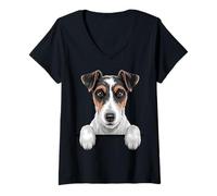 Donna Smooth Fox Terrier Funny Peeking Pocket SFT Foxie Dog Maglietta con Collo a V