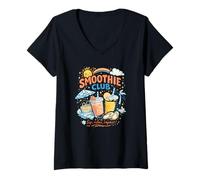 Donna Smoothie Club - Sip Relax Repeat Retro Summer Graphic Maglietta con Collo a V