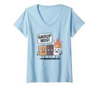Donna S'mores Group Hug Marshmallow Camping Trip Tee Maglietta con Collo a V