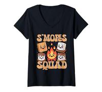 Donna S'mores Squad Funny Campfire Marshmallow Maglietta con Collo a V