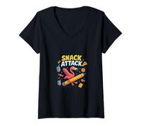Donna Snack Attack Funny Food Flamingo Bambini Bambini Back 2 Scuola Maglietta con Collo a V