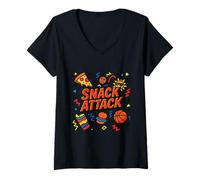 Donna Snack Attack Funny Food Flamingo Bambini Bambini Shark School Maglietta con Collo a V